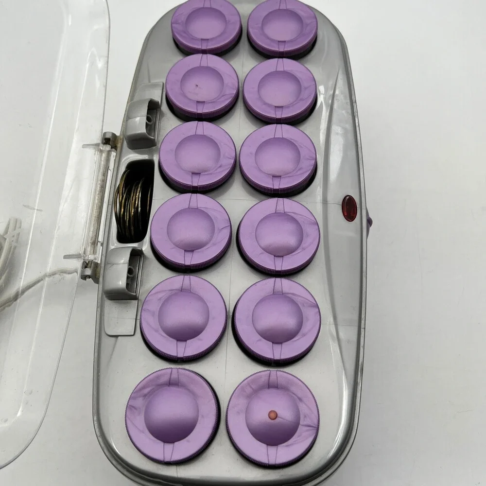 Conair Ion Shine Hair Setter 12 Flocked Rollers Purple Silver Electric HS100